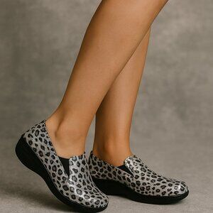 Spring Step Black and Gray Animal Print Loafers